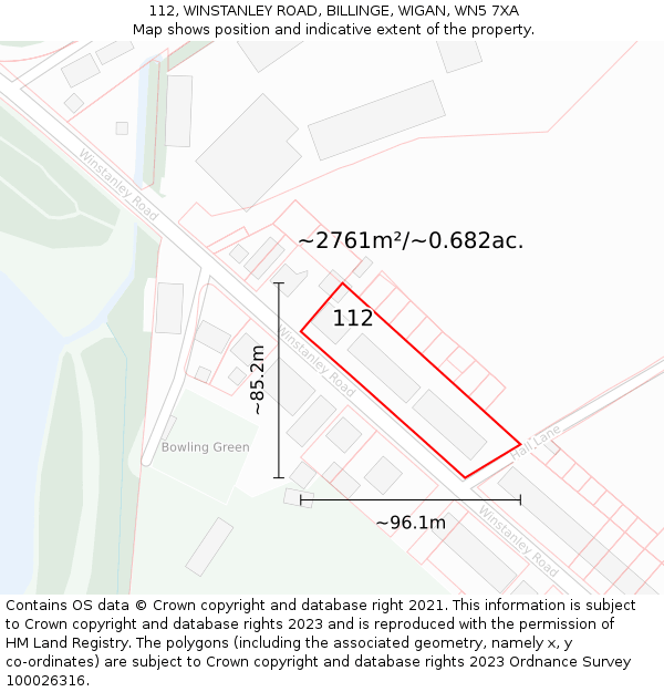 112, WINSTANLEY ROAD, BILLINGE, WIGAN, WN5 7XA: Plot and title map