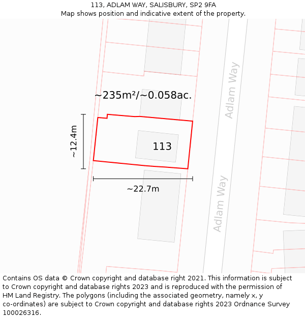 113, ADLAM WAY, SALISBURY, SP2 9FA: Plot and title map
