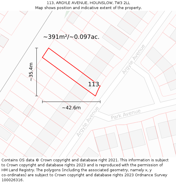 113, ARGYLE AVENUE, HOUNSLOW, TW3 2LL: Plot and title map