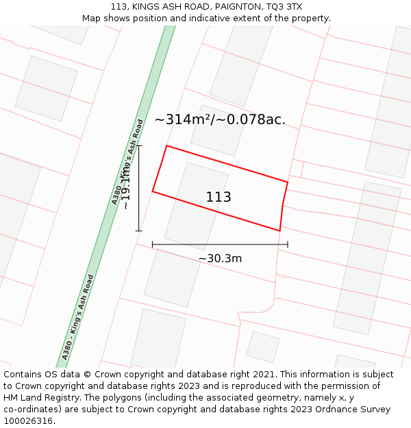 113, KINGS ASH ROAD, PAIGNTON, TQ3 3TX: Plot and title map