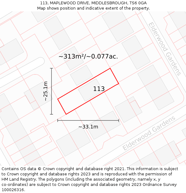 113, MAPLEWOOD DRIVE, MIDDLESBROUGH, TS6 0GA: Plot and title map