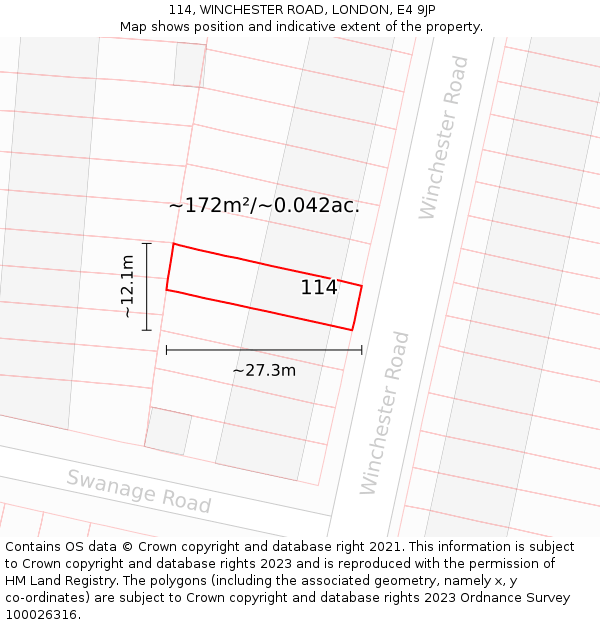 114, WINCHESTER ROAD, LONDON, E4 9JP: Plot and title map