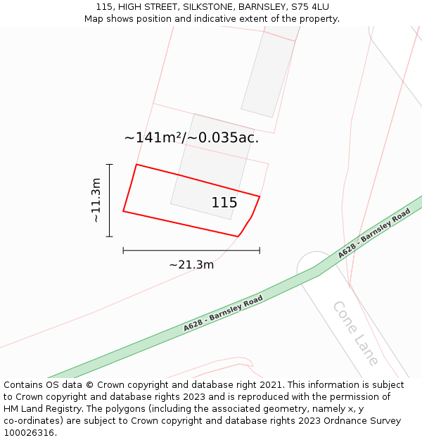 115, HIGH STREET, SILKSTONE, BARNSLEY, S75 4LU: Plot and title map