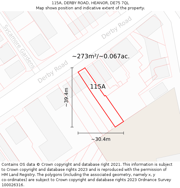 115A, DERBY ROAD, HEANOR, DE75 7QL: Plot and title map