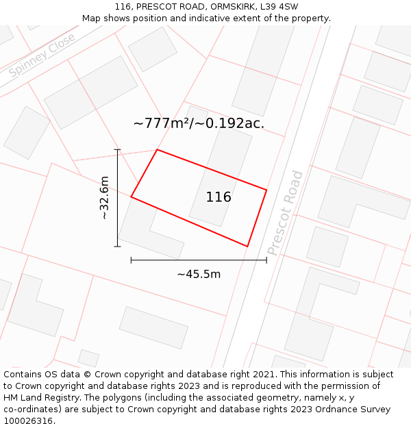 116, PRESCOT ROAD, ORMSKIRK, L39 4SW: Plot and title map