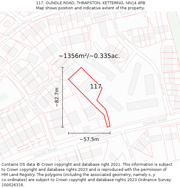 117, OUNDLE ROAD, THRAPSTON, KETTERING, NN14 4PB: Plot and title map