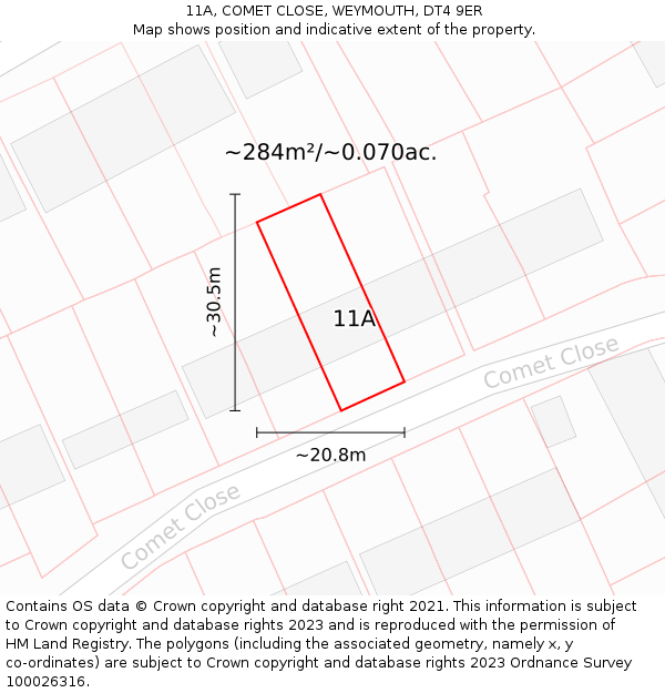 11A, COMET CLOSE, WEYMOUTH, DT4 9ER: Plot and title map