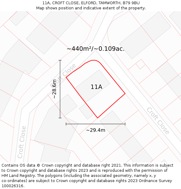 11A, CROFT CLOSE, ELFORD, TAMWORTH, B79 9BU: Plot and title map