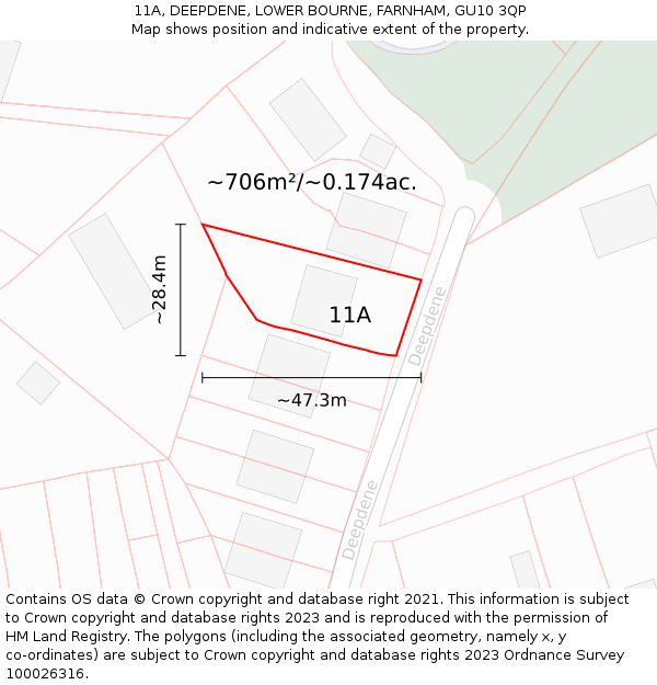 11A, DEEPDENE, LOWER BOURNE, FARNHAM, GU10 3QP: Plot and title map