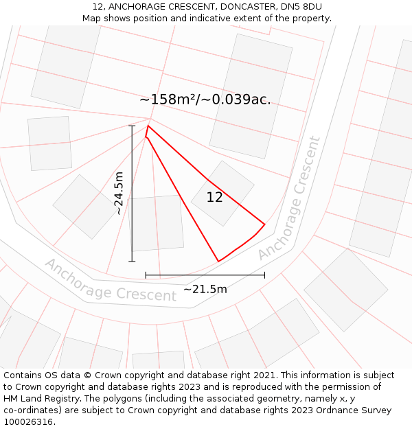 12, ANCHORAGE CRESCENT, DONCASTER, DN5 8DU: Plot and title map