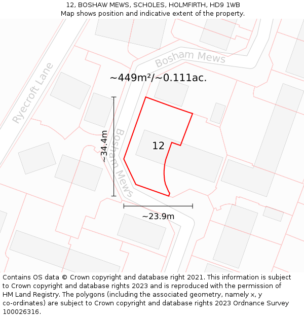 12, BOSHAW MEWS, SCHOLES, HOLMFIRTH, HD9 1WB: Plot and title map