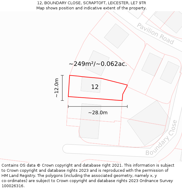 12, BOUNDARY CLOSE, SCRAPTOFT, LEICESTER, LE7 9TR: Plot and title map