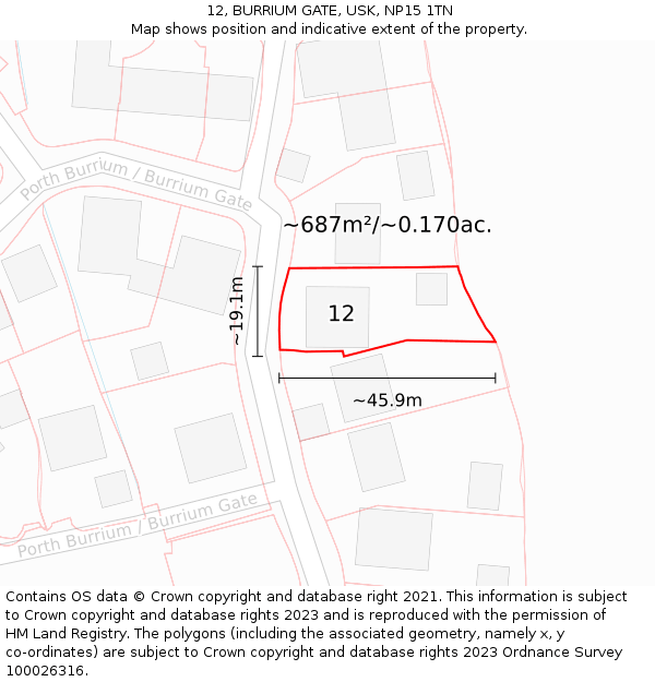 12, BURRIUM GATE, USK, NP15 1TN: Plot and title map
