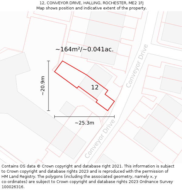 12, CONVEYOR DRIVE, HALLING, ROCHESTER, ME2 1FJ: Plot and title map