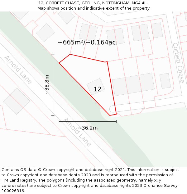 12, CORBETT CHASE, GEDLING, NOTTINGHAM, NG4 4LU: Plot and title map