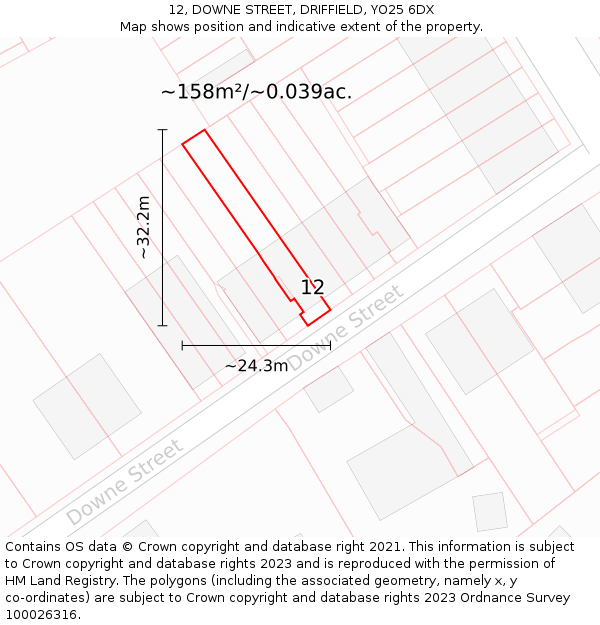 12, DOWNE STREET, DRIFFIELD, YO25 6DX: Plot and title map