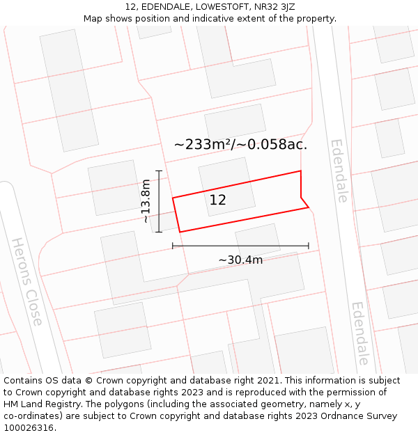 12, EDENDALE, LOWESTOFT, NR32 3JZ: Plot and title map