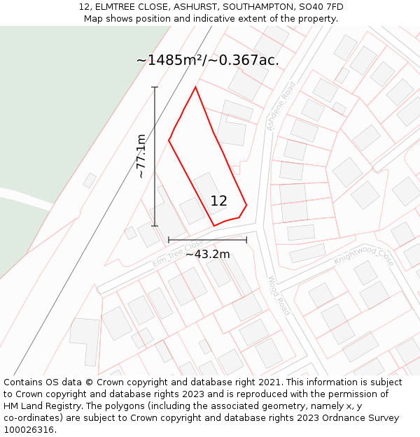 12, ELMTREE CLOSE, ASHURST, SOUTHAMPTON, SO40 7FD: Plot and title map