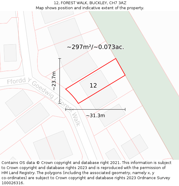 12, FOREST WALK, BUCKLEY, CH7 3AZ: Plot and title map