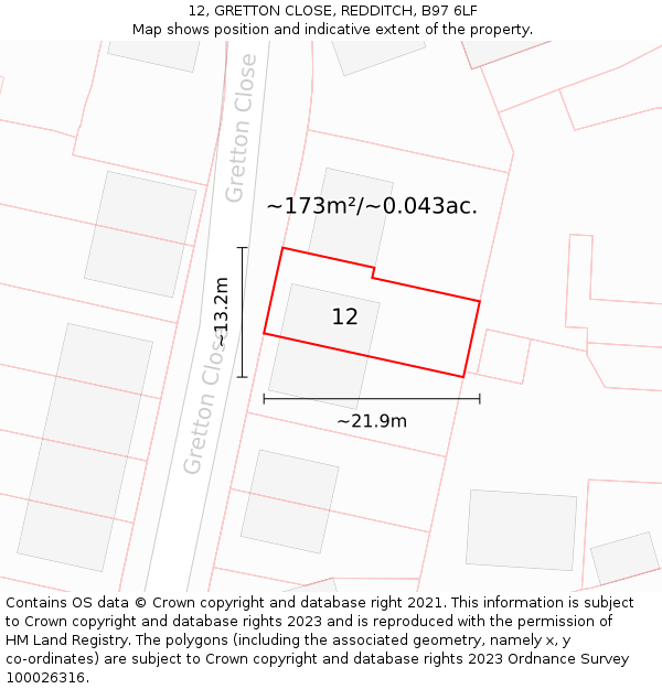 12, GRETTON CLOSE, REDDITCH, B97 6LF: Plot and title map