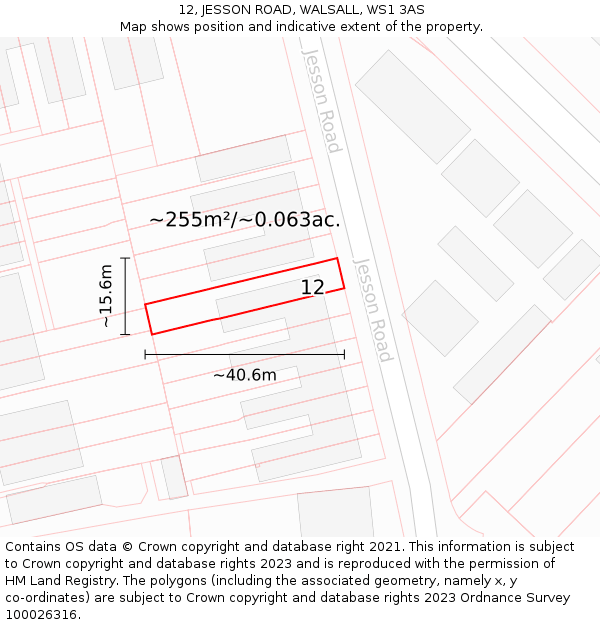 12, JESSON ROAD, WALSALL, WS1 3AS: Plot and title map