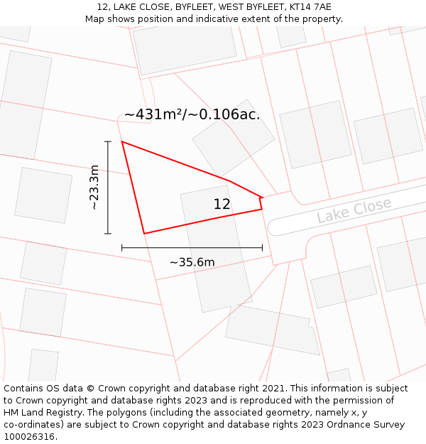 12, LAKE CLOSE, BYFLEET, WEST BYFLEET, KT14 7AE: Plot and title map