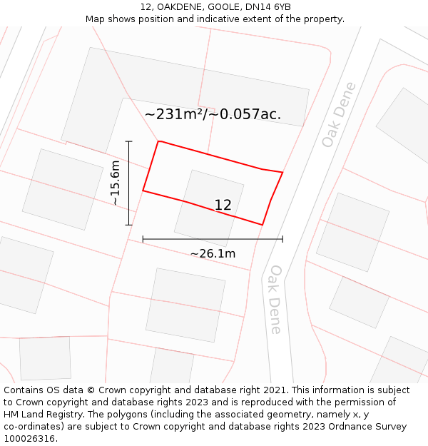 12, OAKDENE, GOOLE, DN14 6YB: Plot and title map