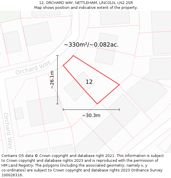 12, ORCHARD WAY, NETTLEHAM, LINCOLN, LN2 2SR: Plot and title map