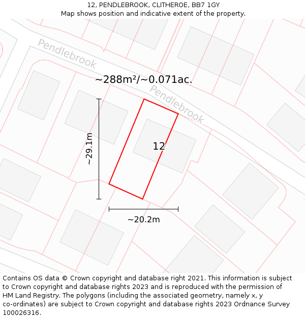 12, PENDLEBROOK, CLITHEROE, BB7 1GY: Plot and title map