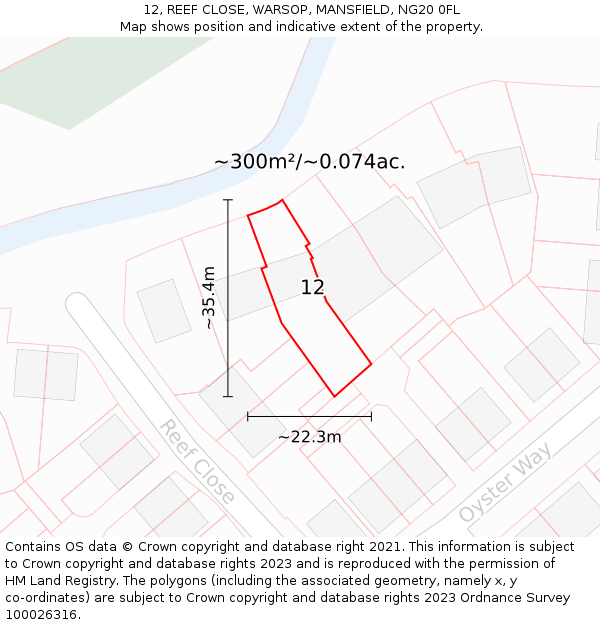 12, REEF CLOSE, WARSOP, MANSFIELD, NG20 0FL: Plot and title map