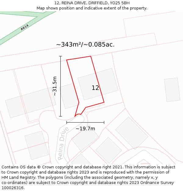 12, REINA DRIVE, DRIFFIELD, YO25 5BH: Plot and title map