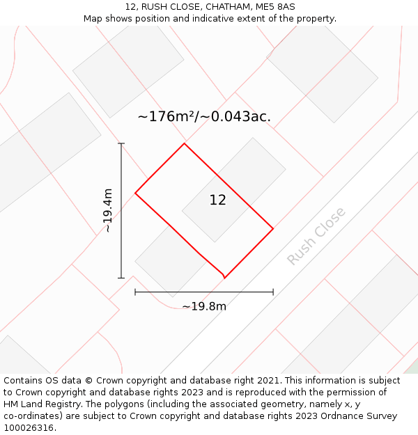 12, RUSH CLOSE, CHATHAM, ME5 8AS: Plot and title map