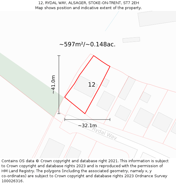 12, RYDAL WAY, ALSAGER, STOKE-ON-TRENT, ST7 2EH: Plot and title map