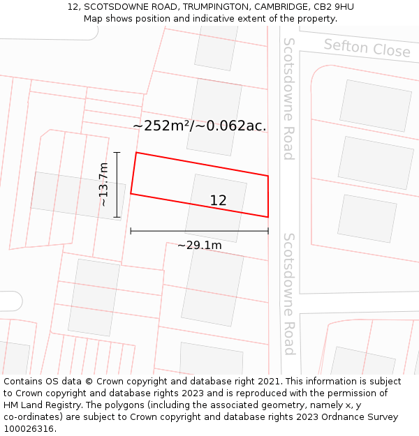 12, SCOTSDOWNE ROAD, TRUMPINGTON, CAMBRIDGE, CB2 9HU: Plot and title map
