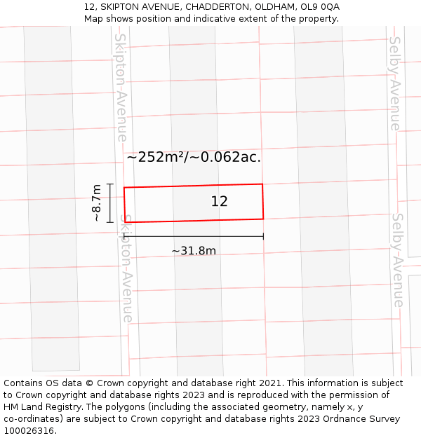 12, SKIPTON AVENUE, CHADDERTON, OLDHAM, OL9 0QA: Plot and title map
