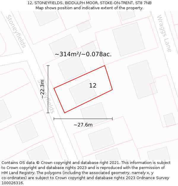 12, STONEYFIELDS, BIDDULPH MOOR, STOKE-ON-TRENT, ST8 7NB: Plot and title map