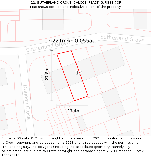 12, SUTHERLAND GROVE, CALCOT, READING, RG31 7QF: Plot and title map