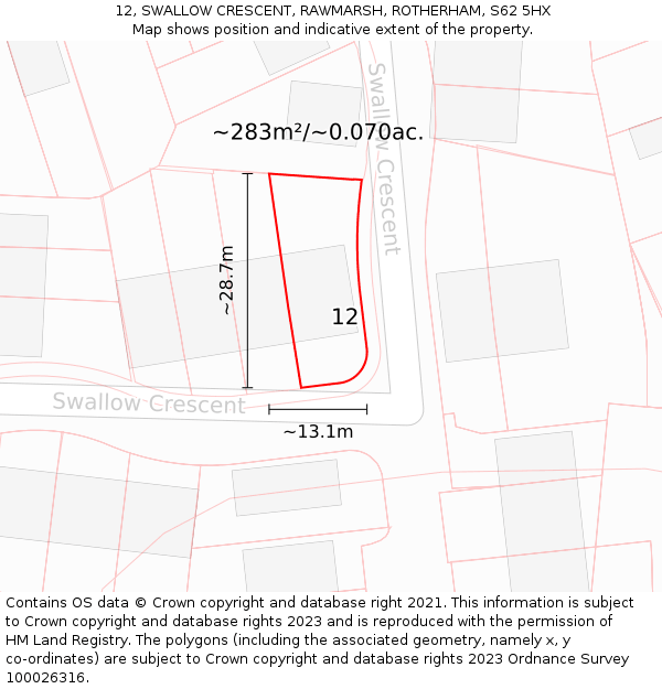 12, SWALLOW CRESCENT, RAWMARSH, ROTHERHAM, S62 5HX: Plot and title map