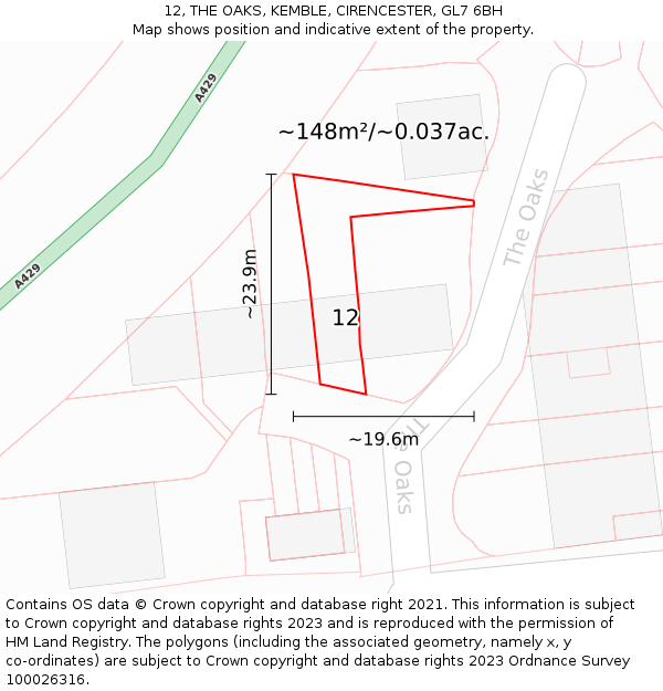 12, THE OAKS, KEMBLE, CIRENCESTER, GL7 6BH: Plot and title map
