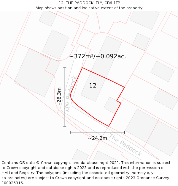 12, THE PADDOCK, ELY, CB6 1TP: Plot and title map