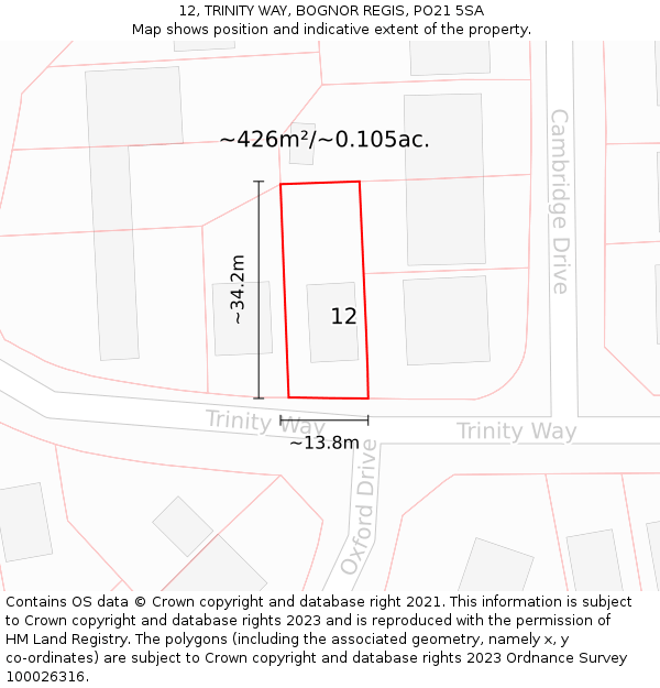 12, TRINITY WAY, BOGNOR REGIS, PO21 5SA: Plot and title map