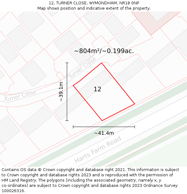 12, TURNER CLOSE, WYMONDHAM, NR18 0NP: Plot and title map