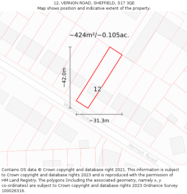 12, VERNON ROAD, SHEFFIELD, S17 3QE: Plot and title map