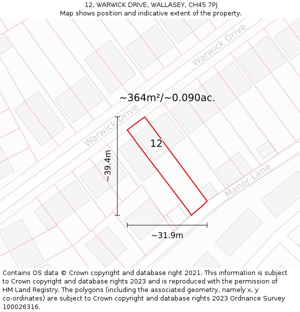 12, WARWICK DRIVE, WALLASEY, CH45 7PJ: Plot and title map