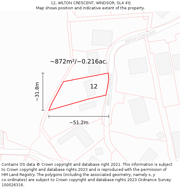 12, WILTON CRESCENT, WINDSOR, SL4 4YJ: Plot and title map