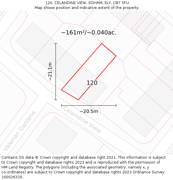 120, CELANDINE VIEW, SOHAM, ELY, CB7 5FU: Plot and title map