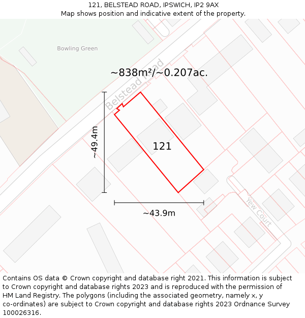 121, BELSTEAD ROAD, IPSWICH, IP2 9AX: Plot and title map