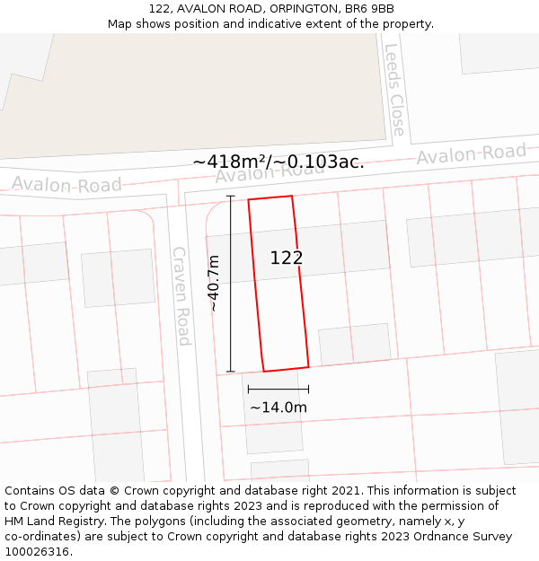 122, AVALON ROAD, ORPINGTON, BR6 9BB: Plot and title map