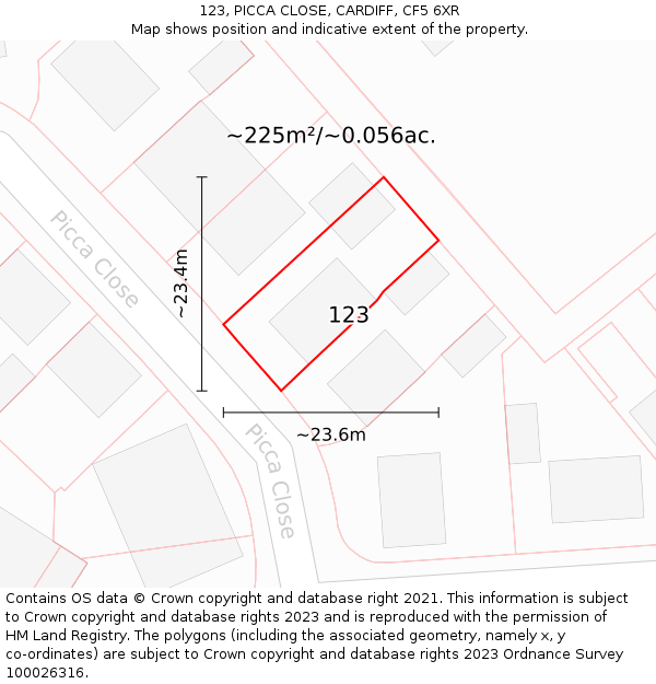 123, PICCA CLOSE, CARDIFF, CF5 6XR: Plot and title map