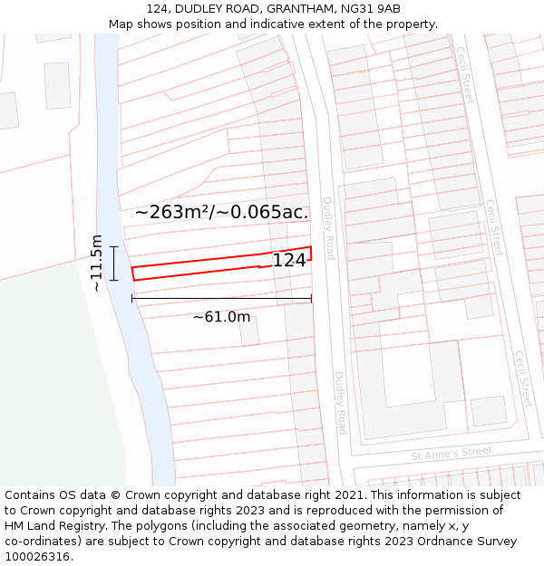 124, DUDLEY ROAD, GRANTHAM, NG31 9AB: Plot and title map